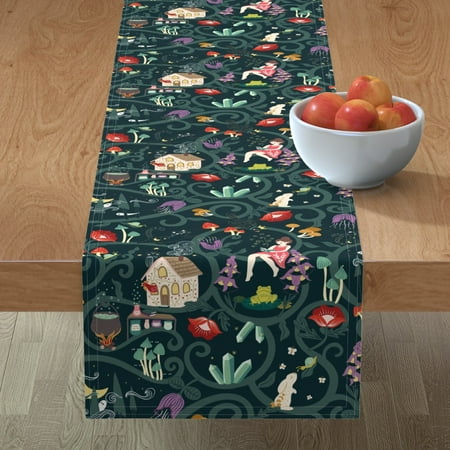 

Cotton Sateen Table Runner 72 - Witch Friends Vines Floral Forest Home Dark Rabbit Cat Print Custom Table Linens by Spoonflower
