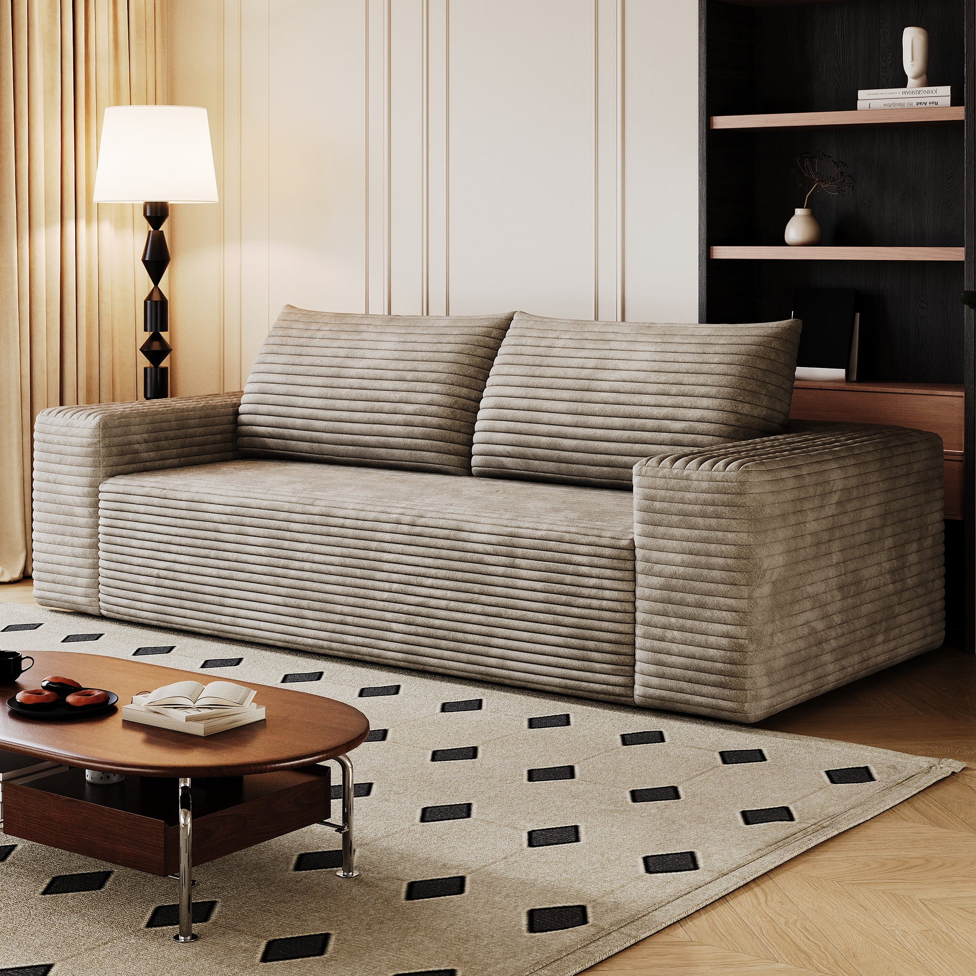 Leumius 71" Cloud Couch,3 Setaser Sofa with Deep Seat,Boneless Couch Sofa with 2 Pillows for Living Room,No Assembly Required,Camel