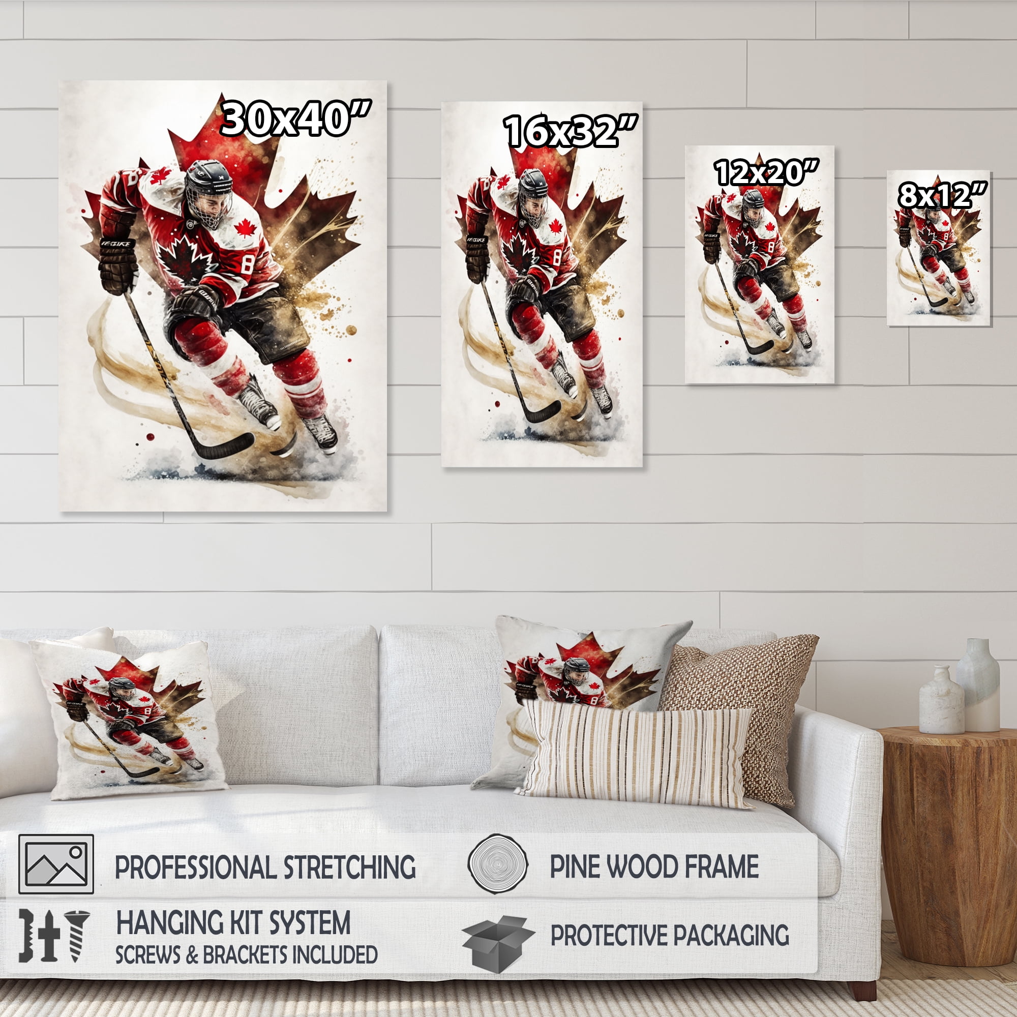Designart Canadian Hockey Player In Action I Canvas Wall Art