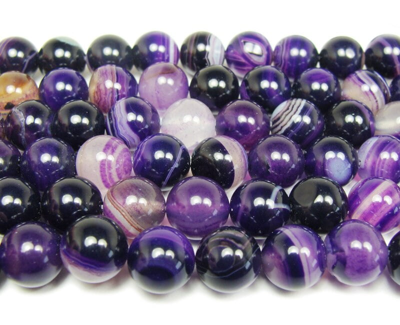 Round Purple Banded Agate Beads Jewelry Making Gemstone Strand 15" Size Pick 