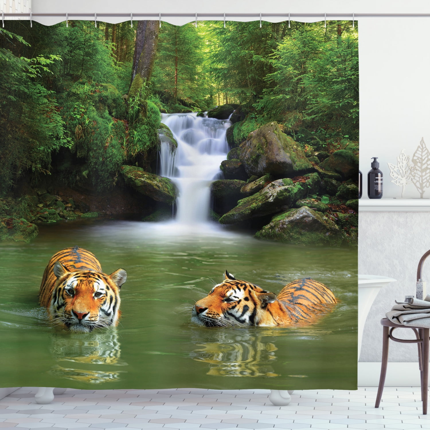 Tiger in the forest Shower Curtain set with 12hooks Bathroom Home decor 71inch 
