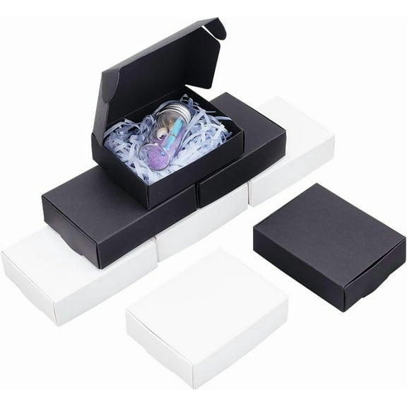 30 Pack 2 Colors Square Kraft Paper Gift Boxes 3 x 2.4 x 0.8 inches Fold Kraft Paper Gift Box Rectangular Cardboard Boxes for Birthday Gifts Wedding Christmas Party Craft Packaging