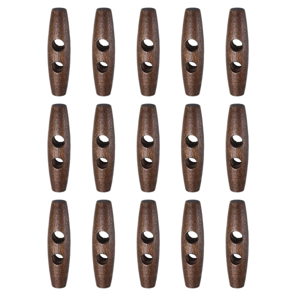 Uxcell 15pcs Wooden Toggle Buttons 50mm / 2" Double Hole Wood Olive Horn Sewing Buttons for Coat Sweaters Clothing DIY Craft, Brown