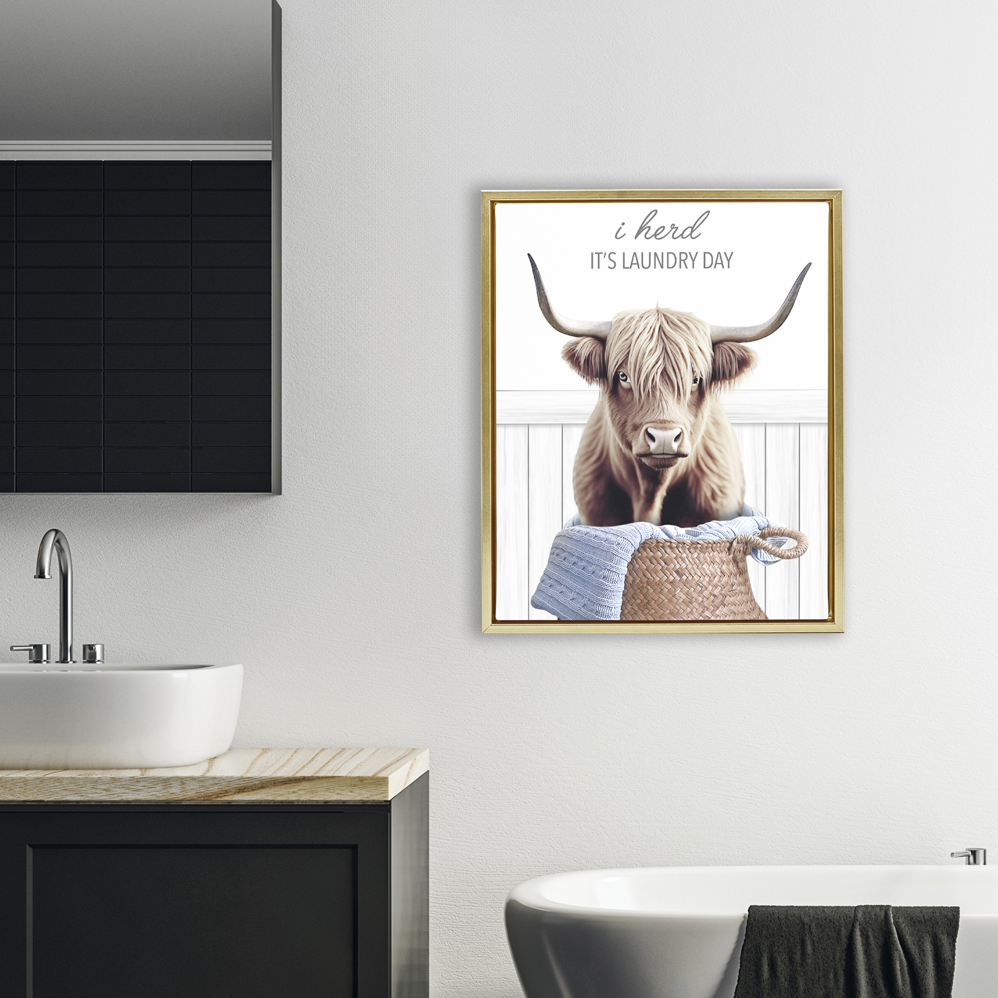 Herd It's Laundry Day Gold Framed Floater Canvas Wall Art, design by Marcus Prime