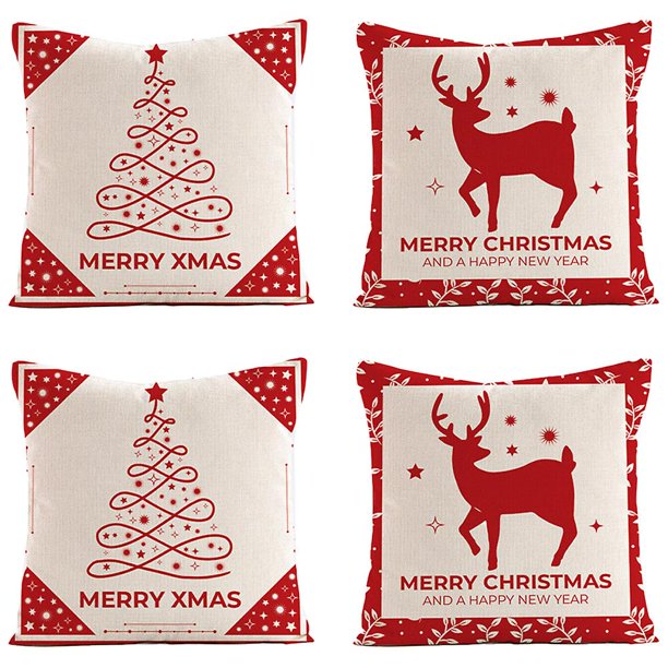 Juego de 4 fundas de almohada decorativas de Navidad, estilo 1