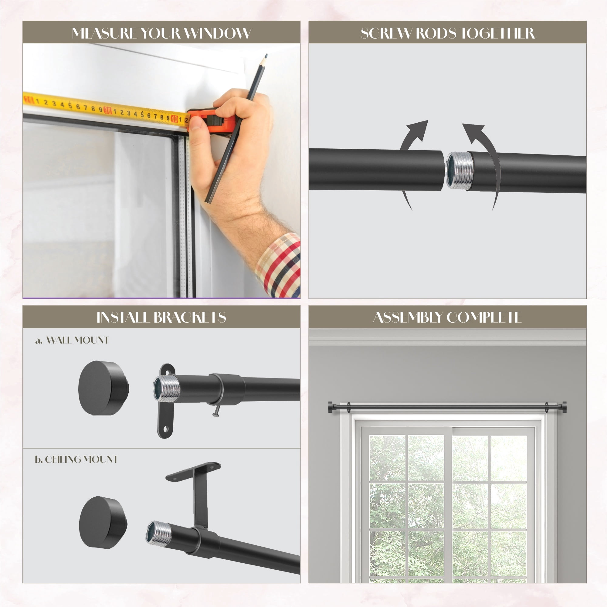 Dwell Studio 3/4" Customizable Curtain Rod Kit, 20-120", Matte Black