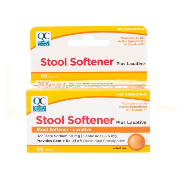 Quality Choice Stool Softener Plus Laxative Tablets 60 Count Docusate Sodium 50 mg Sennosides 8.6 mg