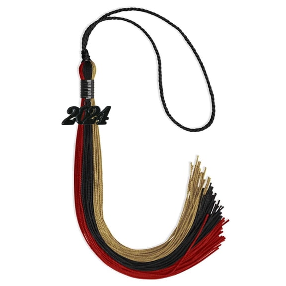Endea Graduation Black/Red/Antique Gold Graduation Tassel with Black Date Drop