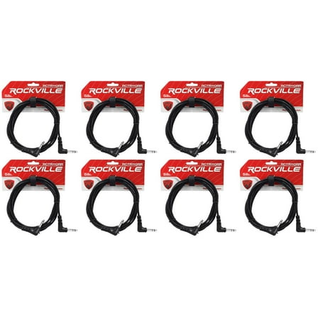 8 Rockville RCTR110RR-B 10' Black 1/4" TRS Right Angle to Same Cable 100% Copper