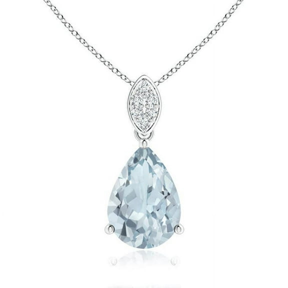 ANGARA Natural Pear-Shaped 1.6 ct Aquamarine Pendant with Leaf Bale in 14K White Gold for Women (Size-10x7mm) | March Birthstone, Anniversary, Jewelry Gift for Women | Natural Aquamarine Necklace