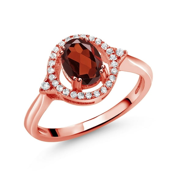 Gem Stone King 1.21 Ct Oval Red Garnet 18K Rose Gold Plated Silver Ring (Size 5)