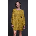 thumbnail image 4 of Bimba Gold Leaves & Flowerpecker Bird Button Down Midi Dress Women Tunic Long Sleeve Smocked Top-X-Large, 4 of 7