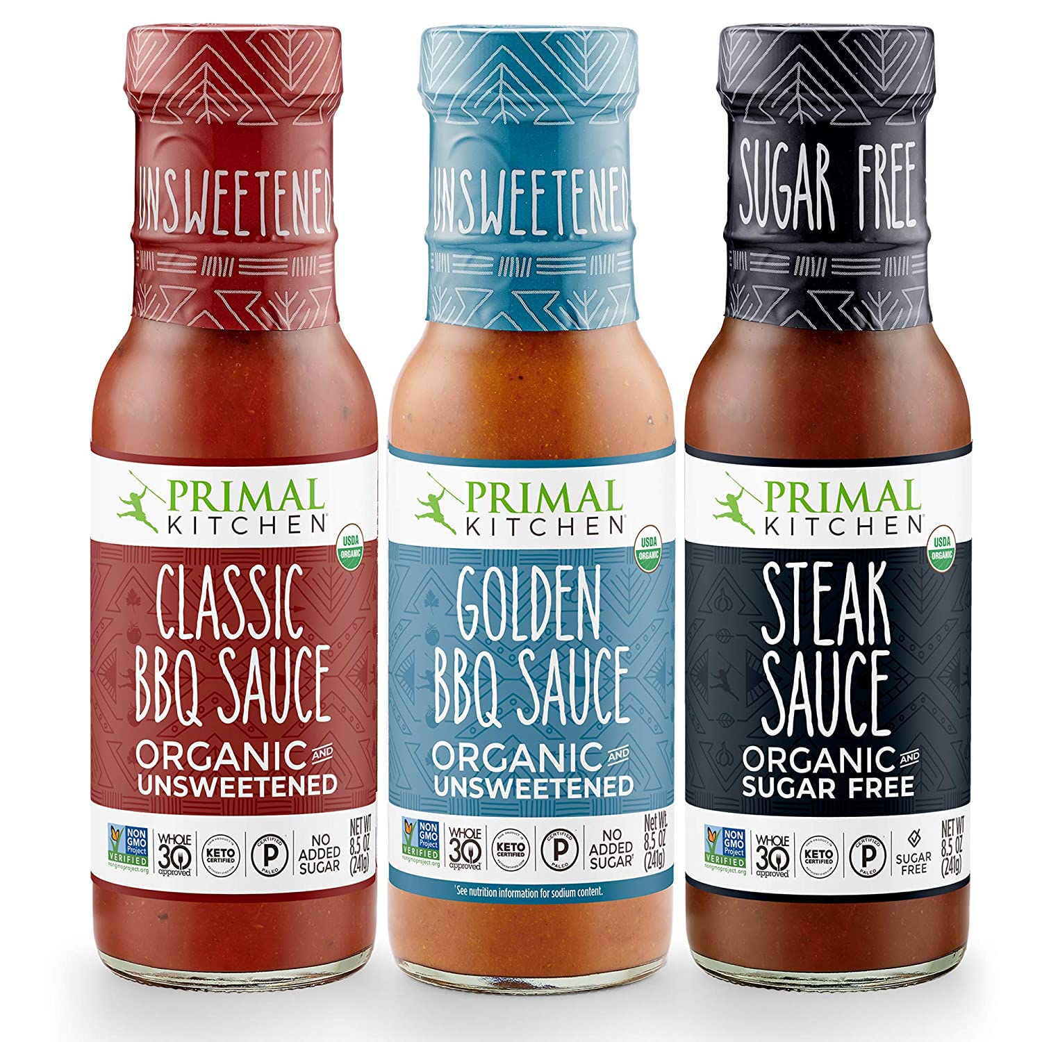 3 Pack Organic and Unsweetned Barbeque & Steak Sauce - Whole 30 Approved, Keto, Paleo Friendly - Includes: Classic BBQ, Golden BBQ, and Steak Sauce - image 1 of 2