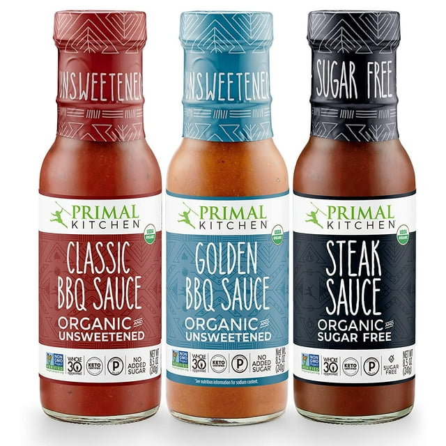 3 Pack Organic and Unsweetned Barbeque & Steak Sauce - Whole 30 Approved, Keto, Paleo Friendly - Includes: Classic BBQ, Golden BBQ, and Steak Sauce
