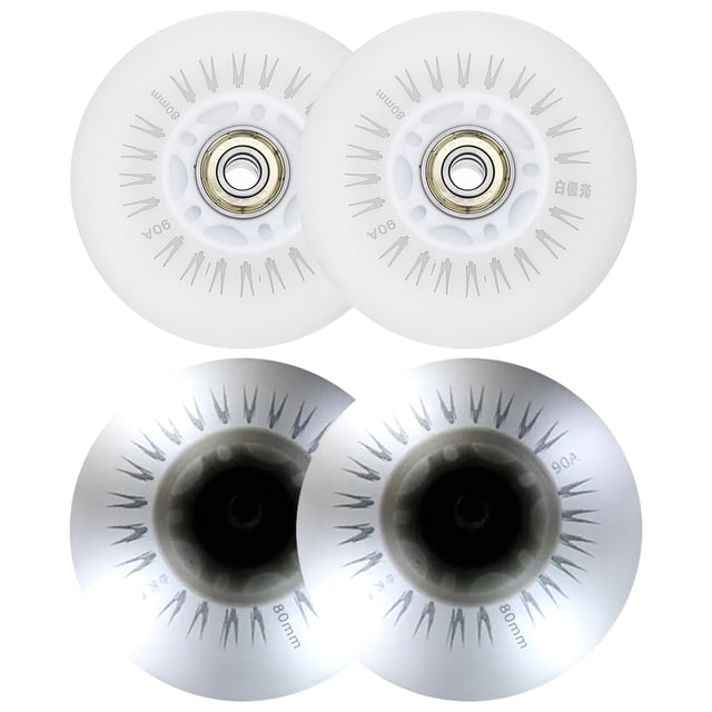 Uxcell Roues de Patin en Ligne 90A PU Lumineuses 80mm LED Clignotantes Roues en Ligne Blanches 4 Pcs