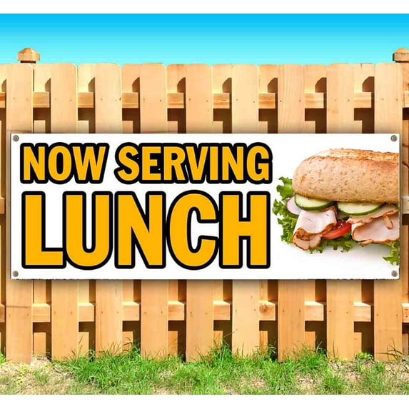 Now Serving Lunch 13 oz Vinyl Banner With Metal Grommets
