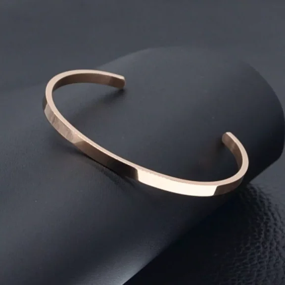 14K Rose Gold Plated Men's Classic Cuff Bangle Bracelet 8" Inch