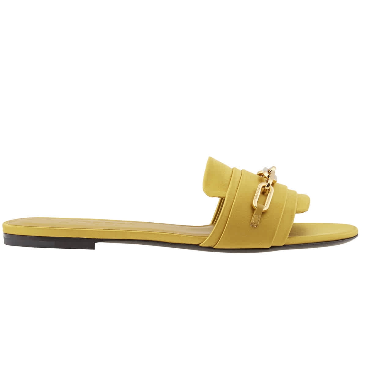 Burberry Ladies Coleford Link Detail Satin And Leather Slides, Brand Size   