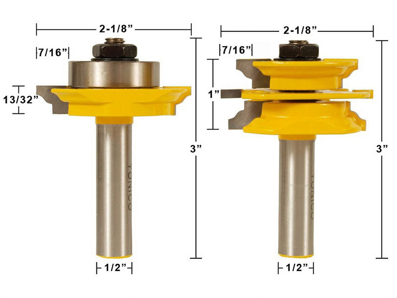 Yonico Ogee 2 Bit Glass Door Rail and Stile Router Bit Set - 1/2" Shank - 12234