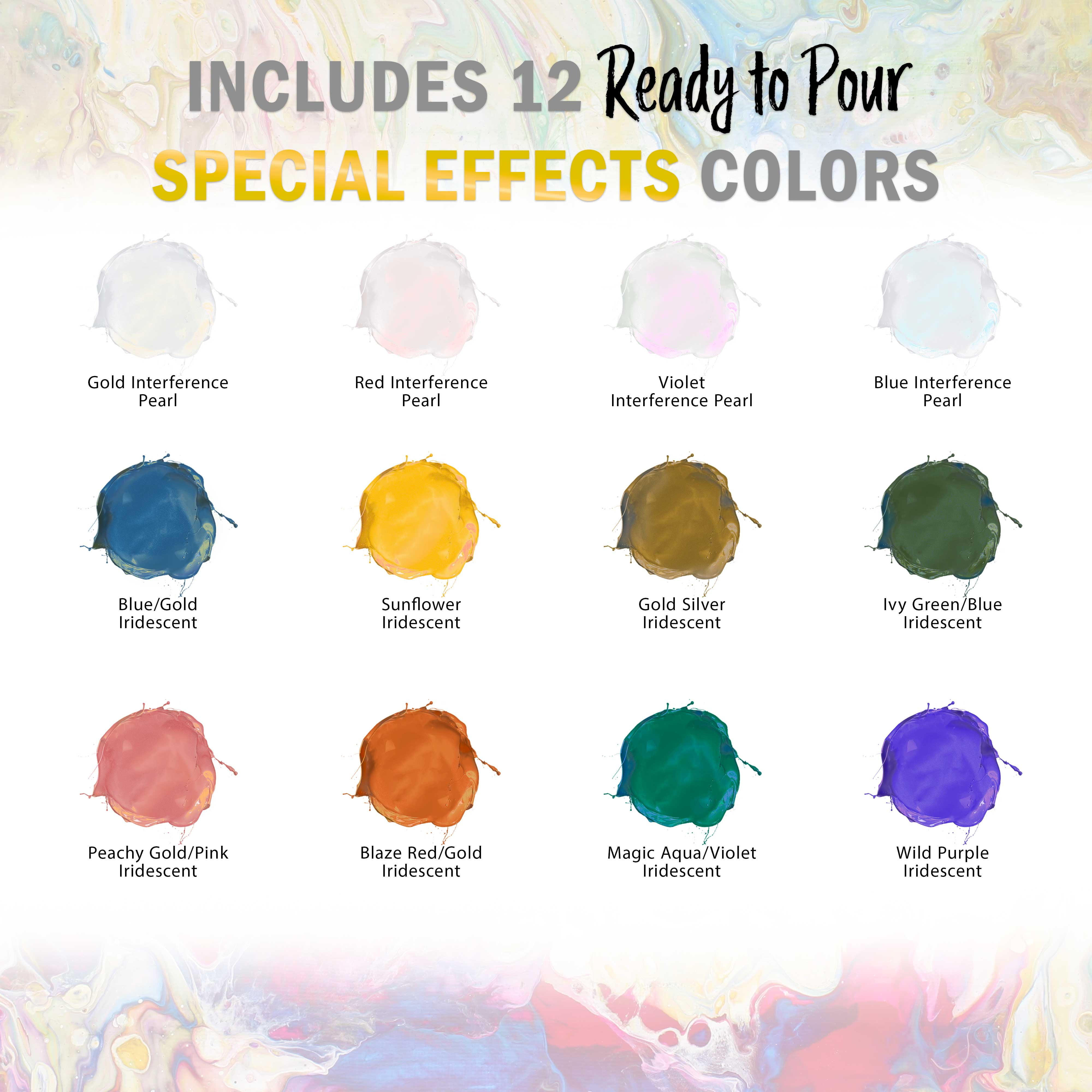 Pouring Masters 12 Color Special Effects 8-Ounce Pouring Paint Kit - Acrylic Ready to Pour Pre-Mixed Water Based for Canvas, Wood, Paper, Crafts, Tile, Rocks and More