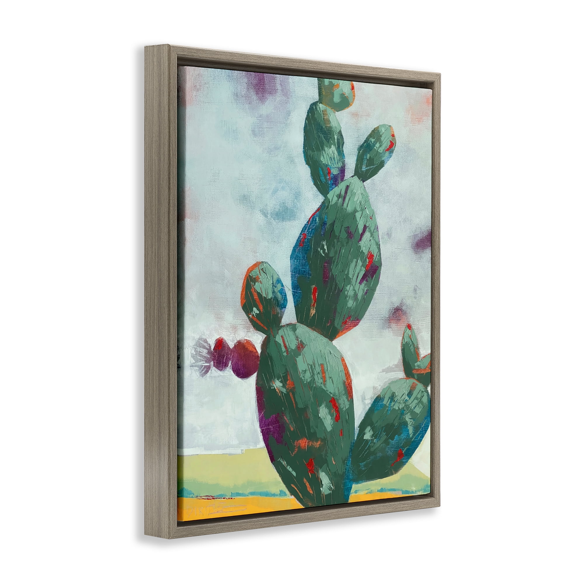 Stand Tall Rounded Cacti Brown Framed Floater Canvas Wall Art, design by Dianna Fritzler
