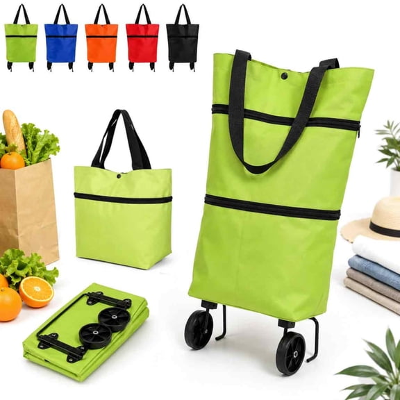 2-in-1 Foldable Shopping Cart, Rolling Shopping Bag with Wheels, for Parcel Pickup, Transport, Travel Storage