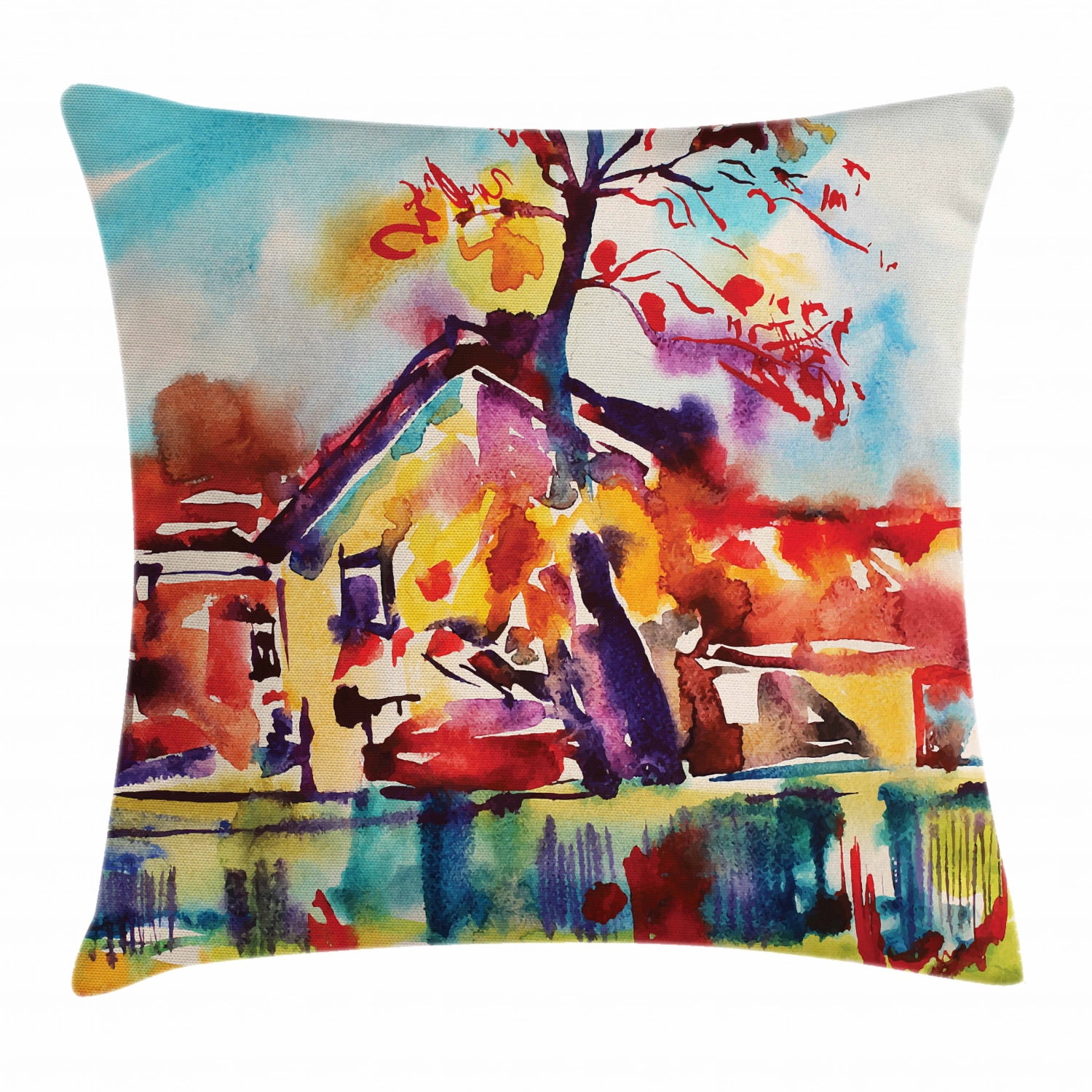 Fine Art Throw Pillow Cushion Cover, Paintbrush Abstract Countryside
