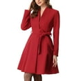 thumbnail image 4 of Allegra K Women's Winter Coat Single Breasted Collarless Vintage Outwear Coats with Belt M Red, 4 of 5