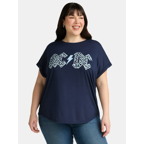 Terra & Sky Women's Plus Size AC/DC Leopard Logo Band Graphic Tee, Sizes 0X-5X