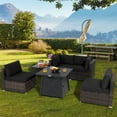 thumbnail image 2 of Topbuy 6-Piece Patio Furniture Set with 30" Propane Fire Pit Table Outdoor PE Wicker Conversation Set with Cushions and Tempered Glass Coffee Table Black, 2 of 10