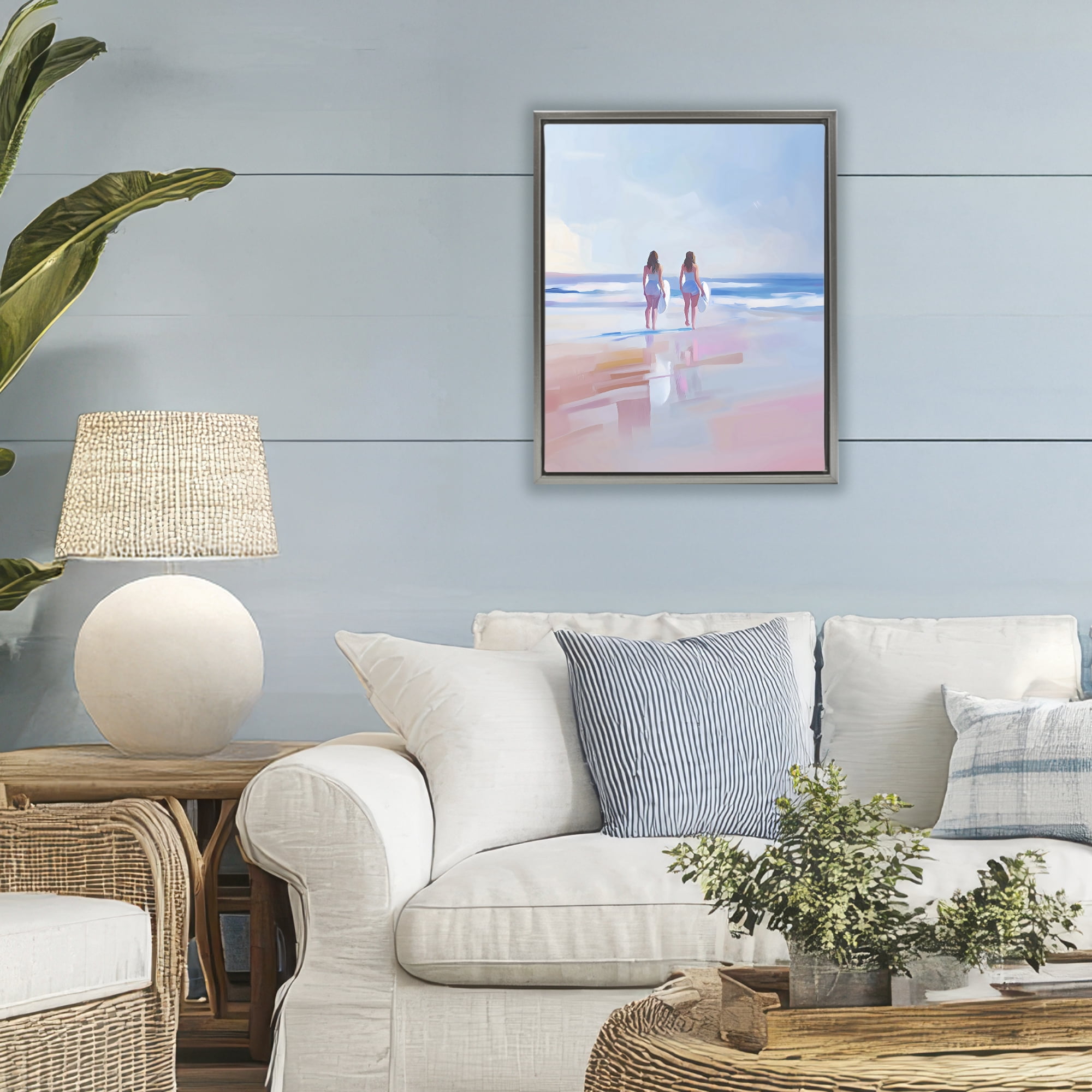 Stupell Industries Heading To Surf at Dawn Gray Framed Floater Canvas Wall Art, design by The Prints Vibe