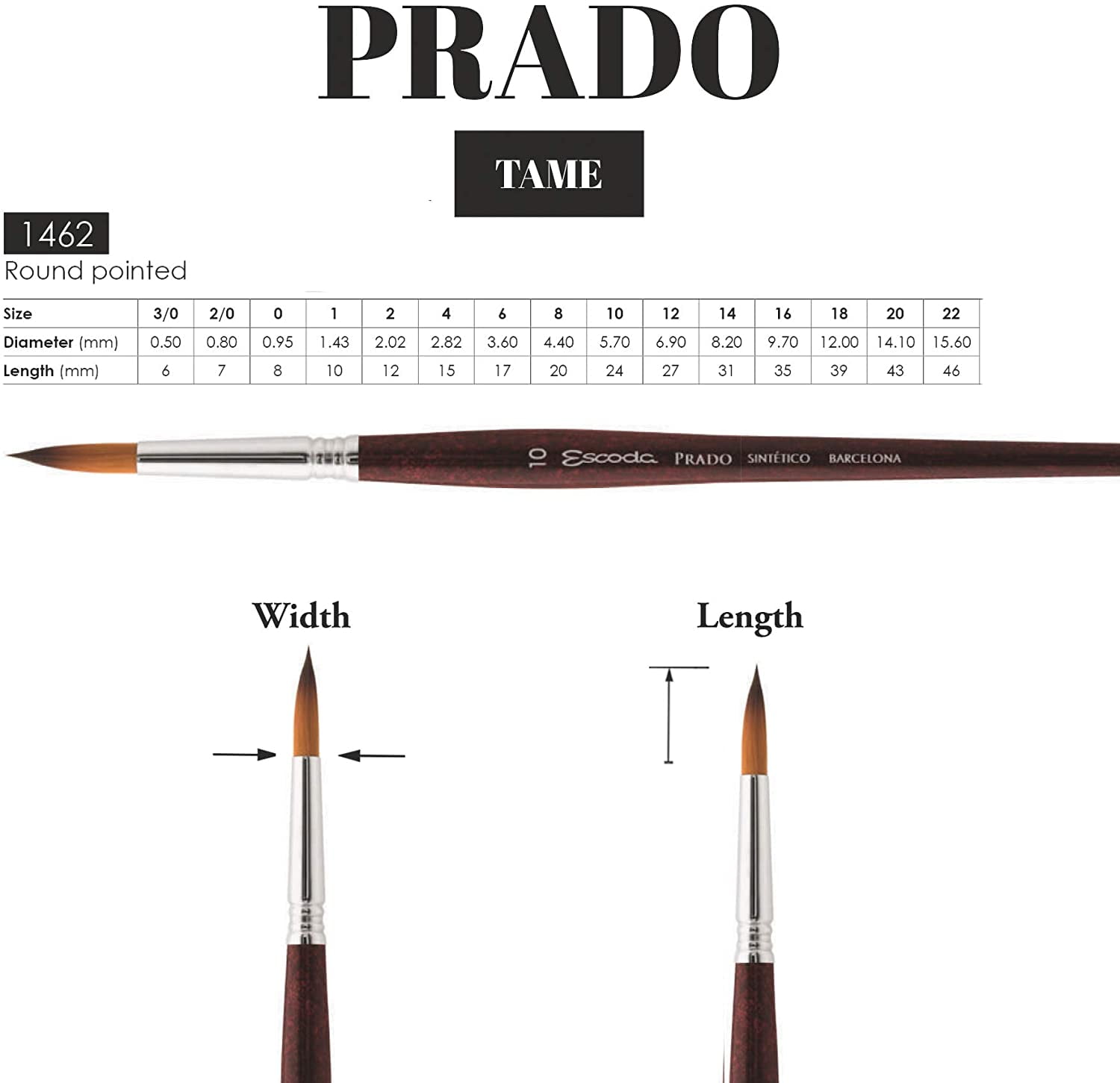 Escoda Prado Tame Synthetic Brush - Round, Short Handle, Size 10
