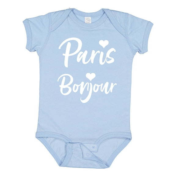 Inktastic Paris Bonjour with Hearts in White Text Boys or Girls Baby Bodysuit