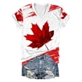 thumbnail image 4 of Puliio Womens Realistic Maple Print V Neck T Shirt Rolled Sleeve Casual Patriotic Summer Graphic Tee, 4 of 5
