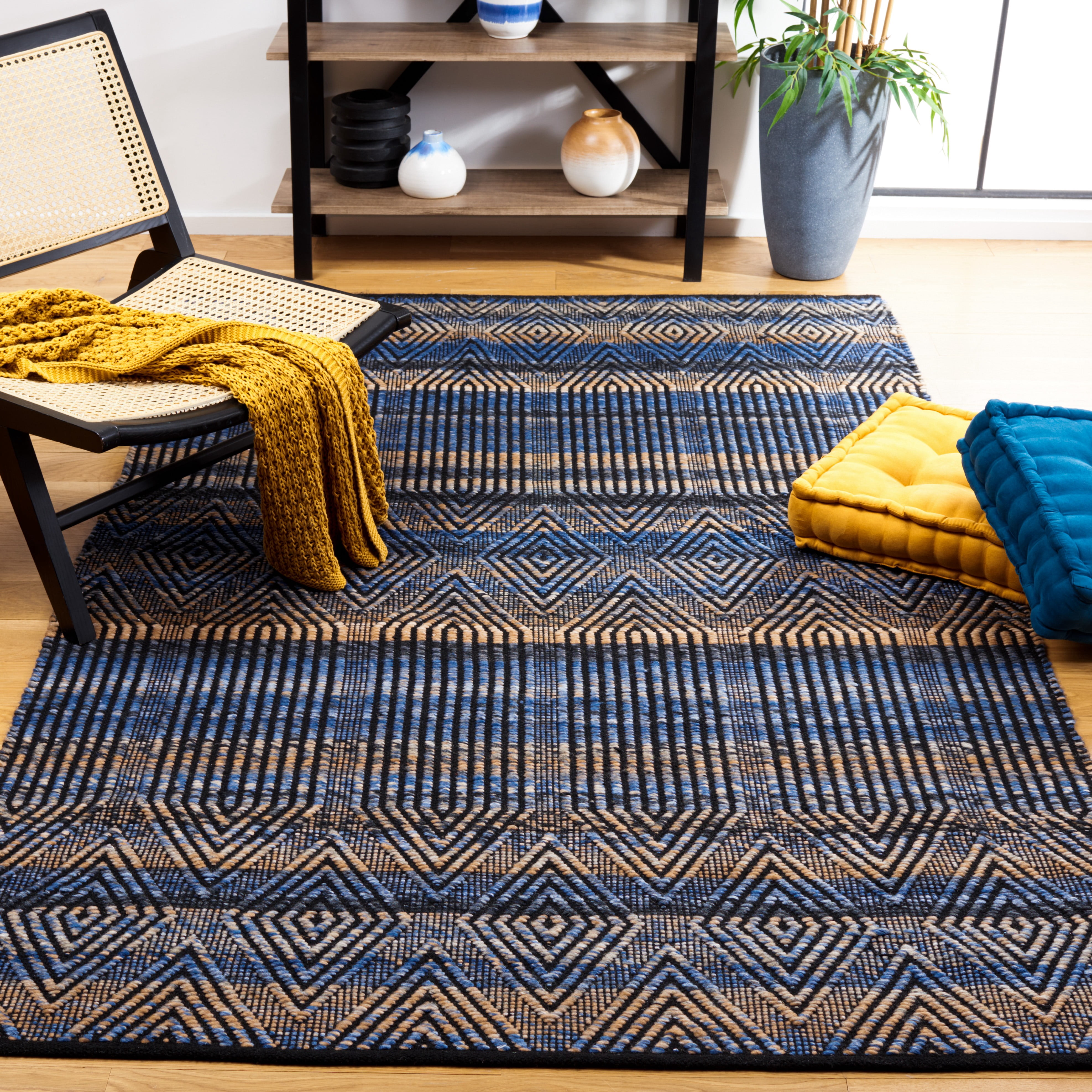 SAFAVIEH Natura Diggory Geometric Polyester Area Rug, Blue/Orange, 4' x 6'