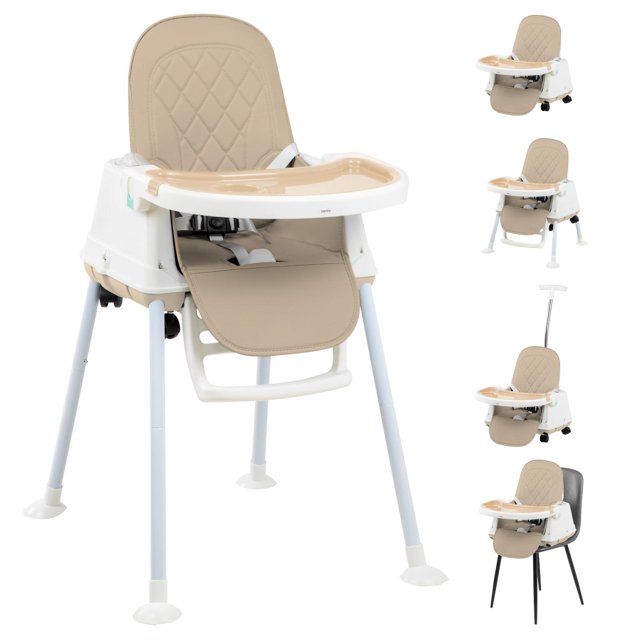 Silla Periquera Alta de Bebé 5 en 1 con Charola Ajustable para Comer cafe Grande