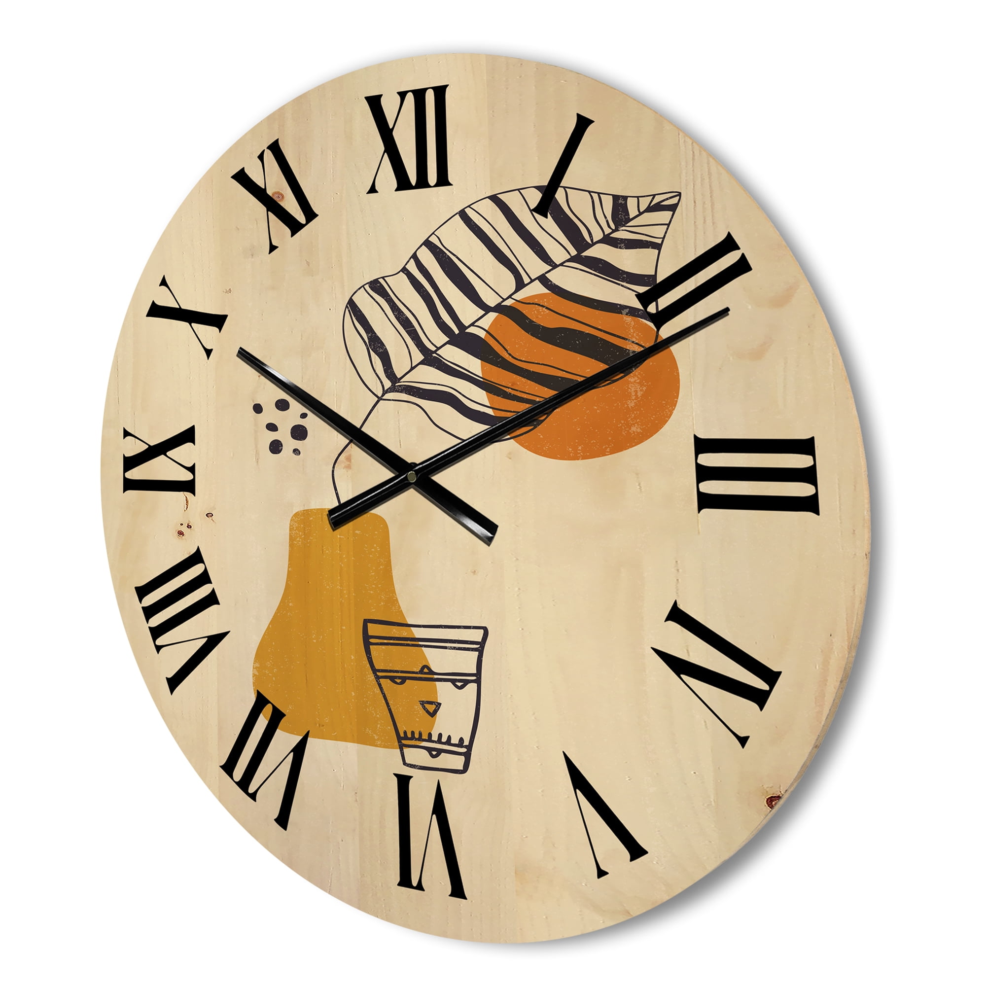 Designart 'Abstract Shapes Botanical Minimalist Leaf' Modern Wood Wall Clock