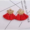 thumbnail image 3 of Clip on 2 3/4" gold fan tassel earrings in a variety of colors and top pearl, 3 of 10