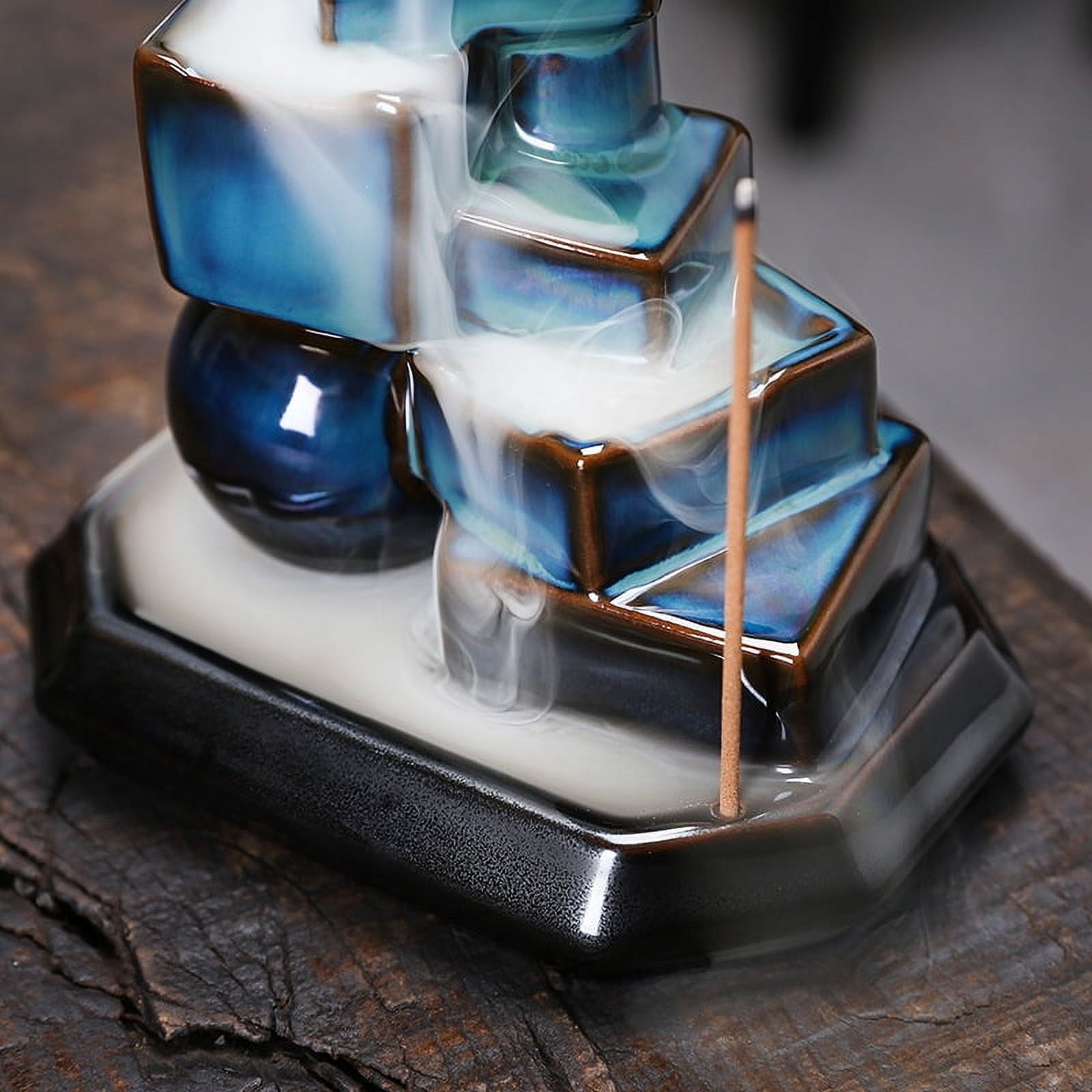Ceramic High Mountain Flowing Water Backflow Incense Holder Creative Ball Square Blue Incense Stick Burner Home Decoration