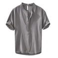 thumbnail image 2 of T Shirts for Man Short Sleeve Crew Neck Henley T-Shirt Loose Fit Grey Tee Shirt with Button Men's Workout Shirts, 2 of 8