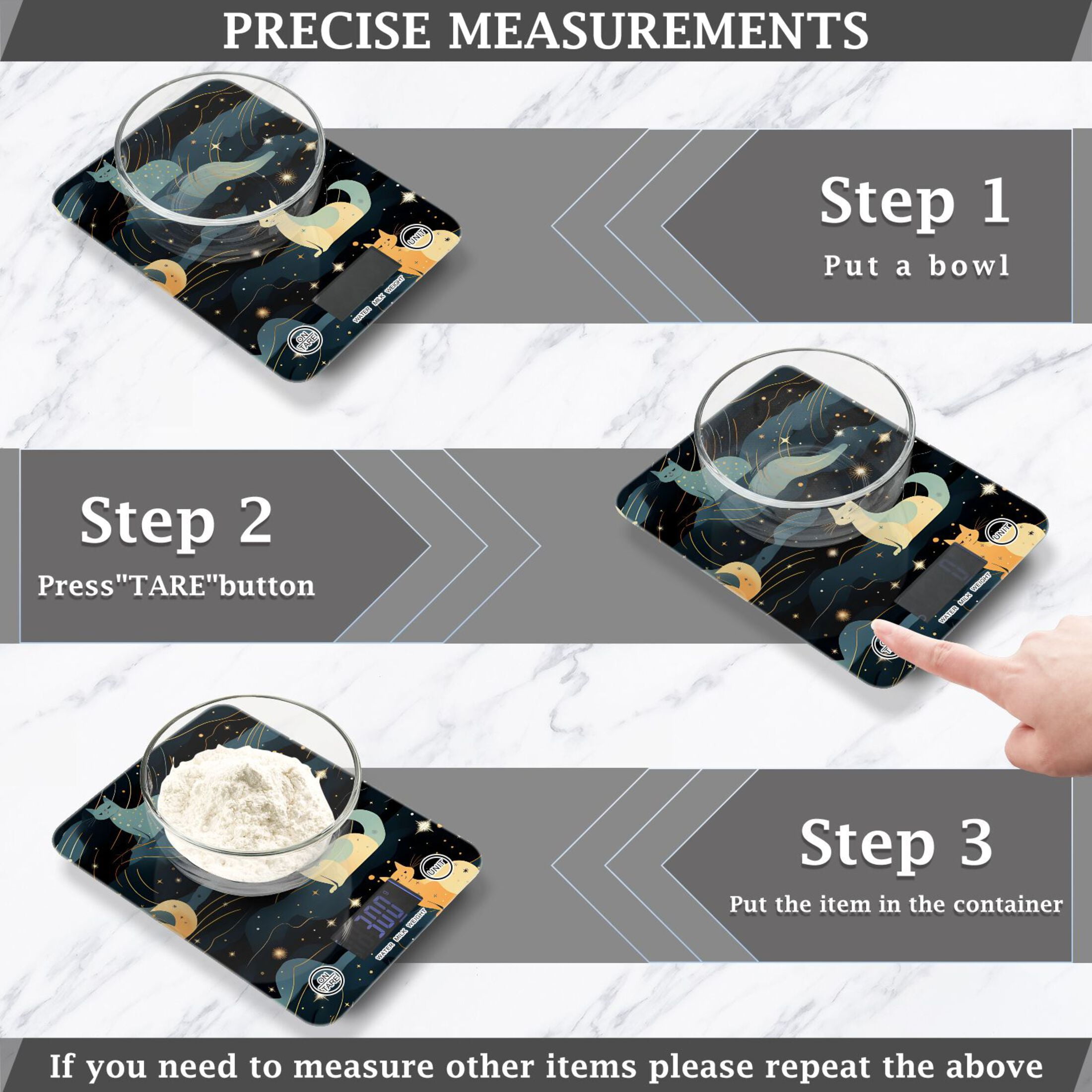Cats Clouds Stars Food Scale Digital Kitchen Scale Waterproof Tempered Glass Tare Function 11 lb for Baking Cooking Meal Prep