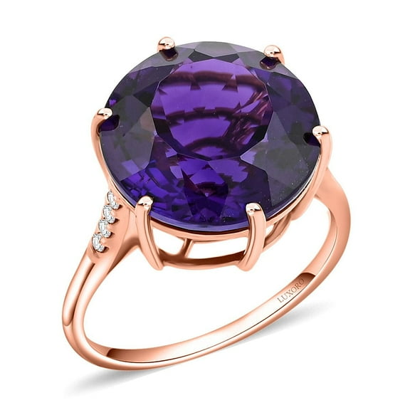LUXORO AAA Amethyst White Diamond Round 10K Rose Gold Ring for Women Jewelry Birthday Christmas Gifts Size 7 Ct 7.97 G-H Color I2 Clarity