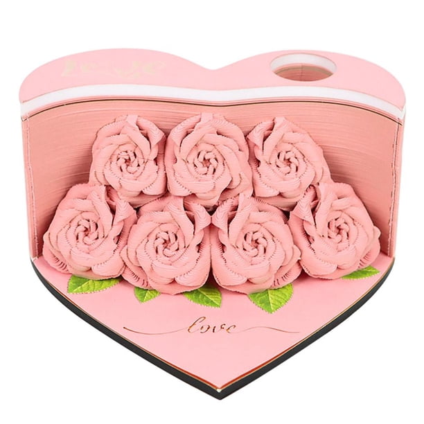 EZLIFE Calendario de papel para tallado de rosas con forma de corazón en 3D Memo Paper 2025 H5H7 K5J4 I2I7 W7D6 N9M8