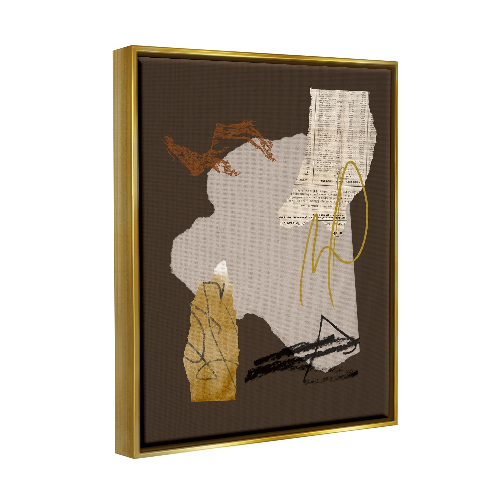 Stupell Industries Abstract Layered Paper Clippings Collage Modern Design Graphic Art Metallic Gold Floating Framed Canvas Print Wall Art, Design by Melissa Wang