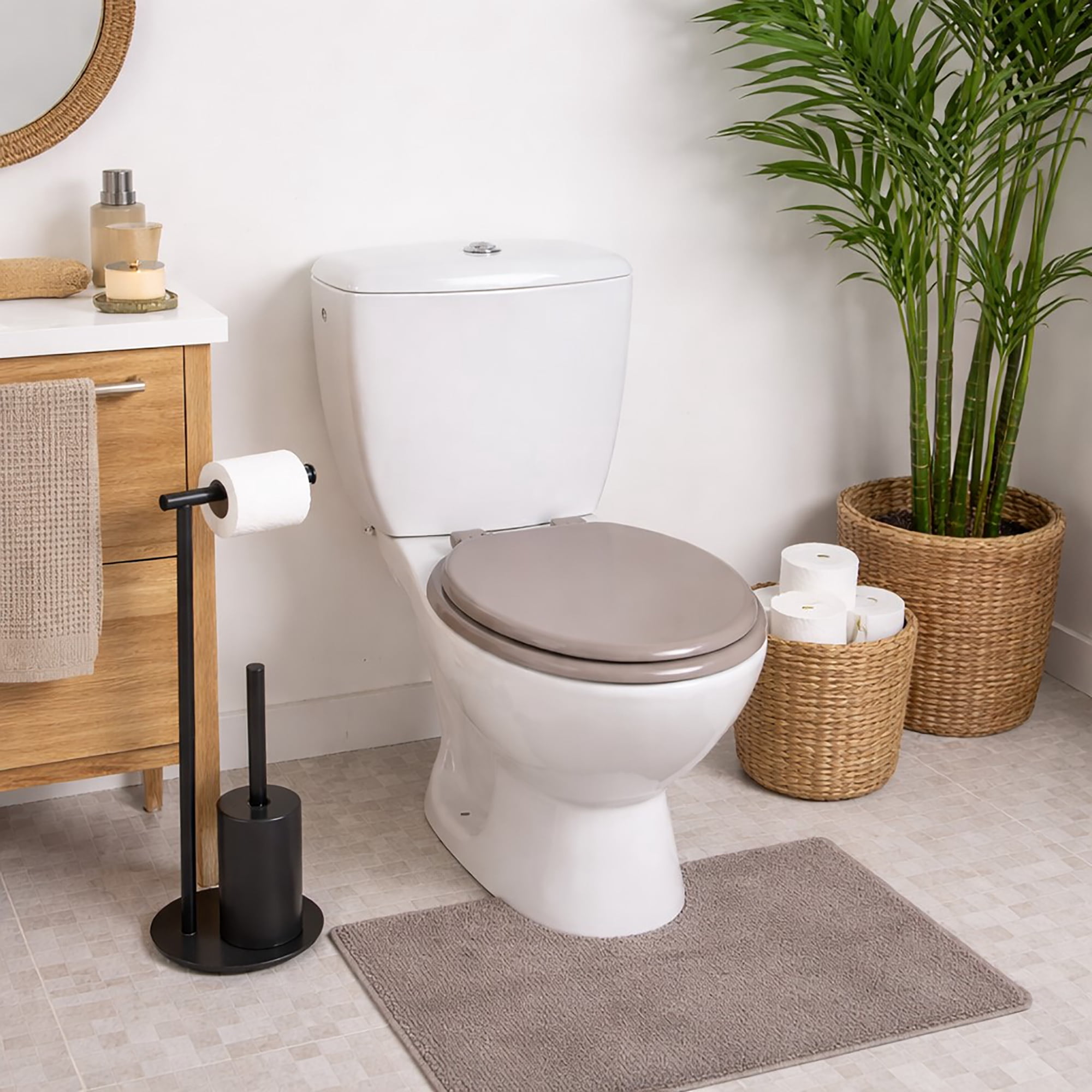 Taupe Round Molded Wood Toilet Seat 17 Inches