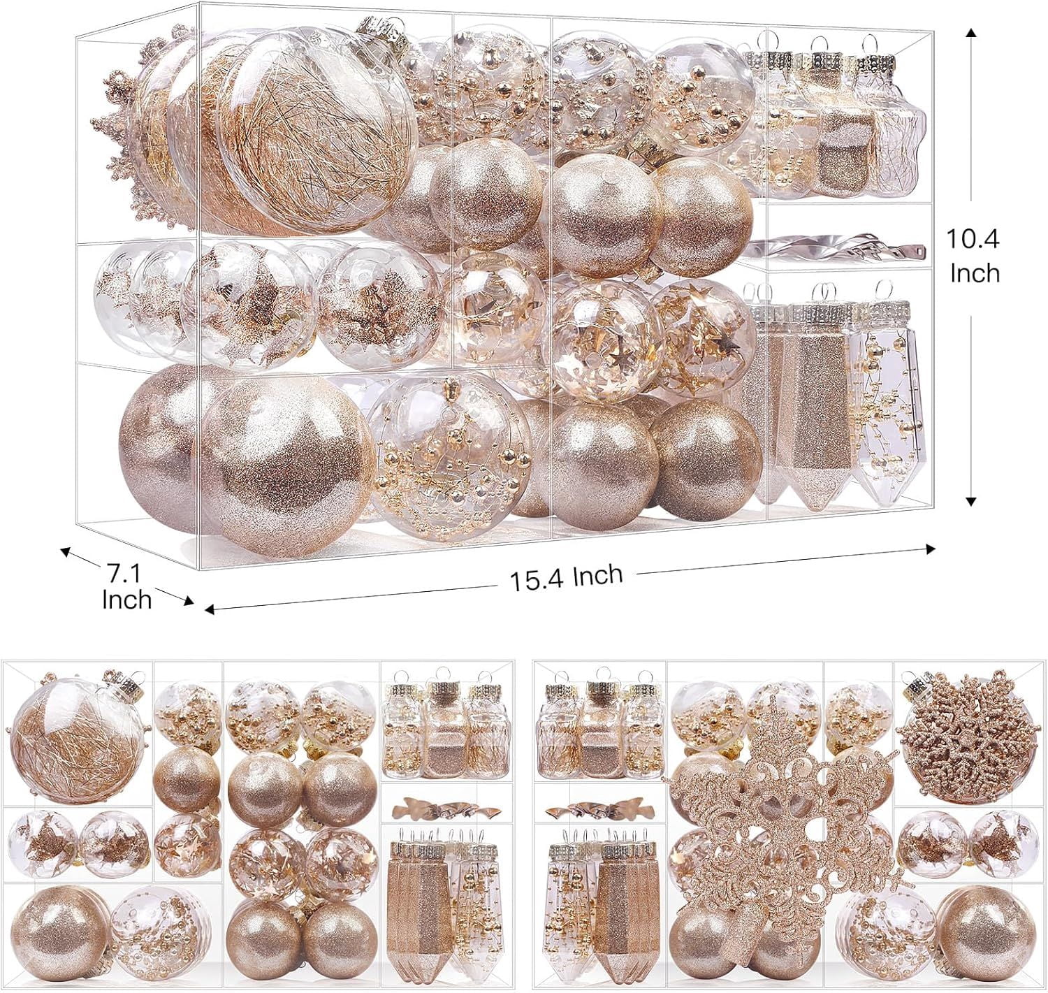 86PCS Christmas Tree Ornaments Clear Set, Shatterproof and Clear Plastic Baubles for Xmas Tree Decor, Holiday Wedding Party Decoration, Champagne