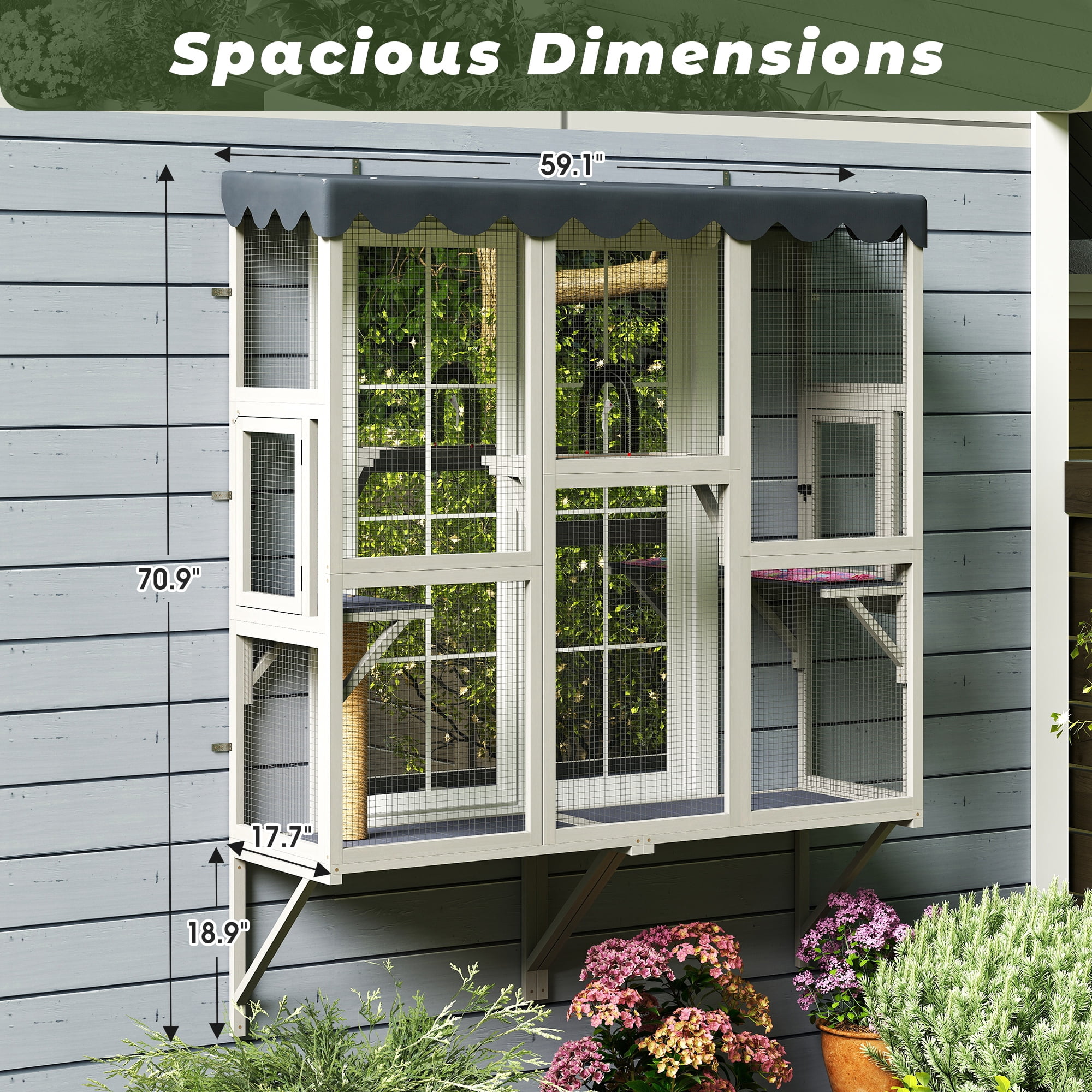 COZIWOW 59" Large Window Catio for Indoor Cats 2-3, Cat Window Enclosure with Perches, Cat Scratching Post, Waterproof Cover & Cat Bed Mat