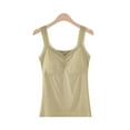 thumbnail image 2 of Women's Tank Top with Shelf Bra Padded Modal Cotton Lace Trim Sleeveless V Neck Soft Pamajas Camisole Built in Bra (Free Size, Brown), 2 of 3