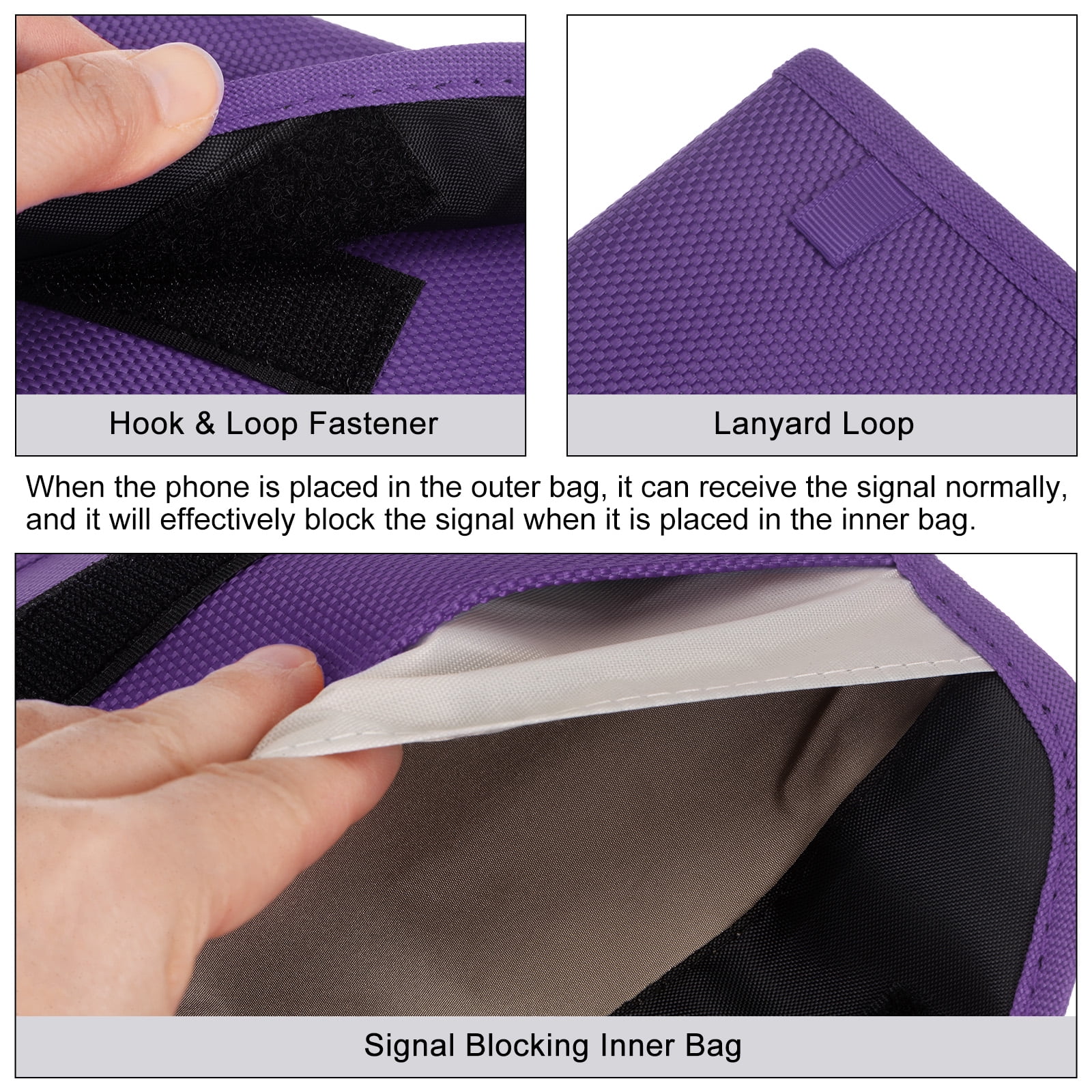 Sac Faraday Anti-signal – Pochette Blocage RFID Et GPS – Pour Téléphone, Clés De Voiture, Cartes – Taille 7,87 X 3,94 Pouces – Violet