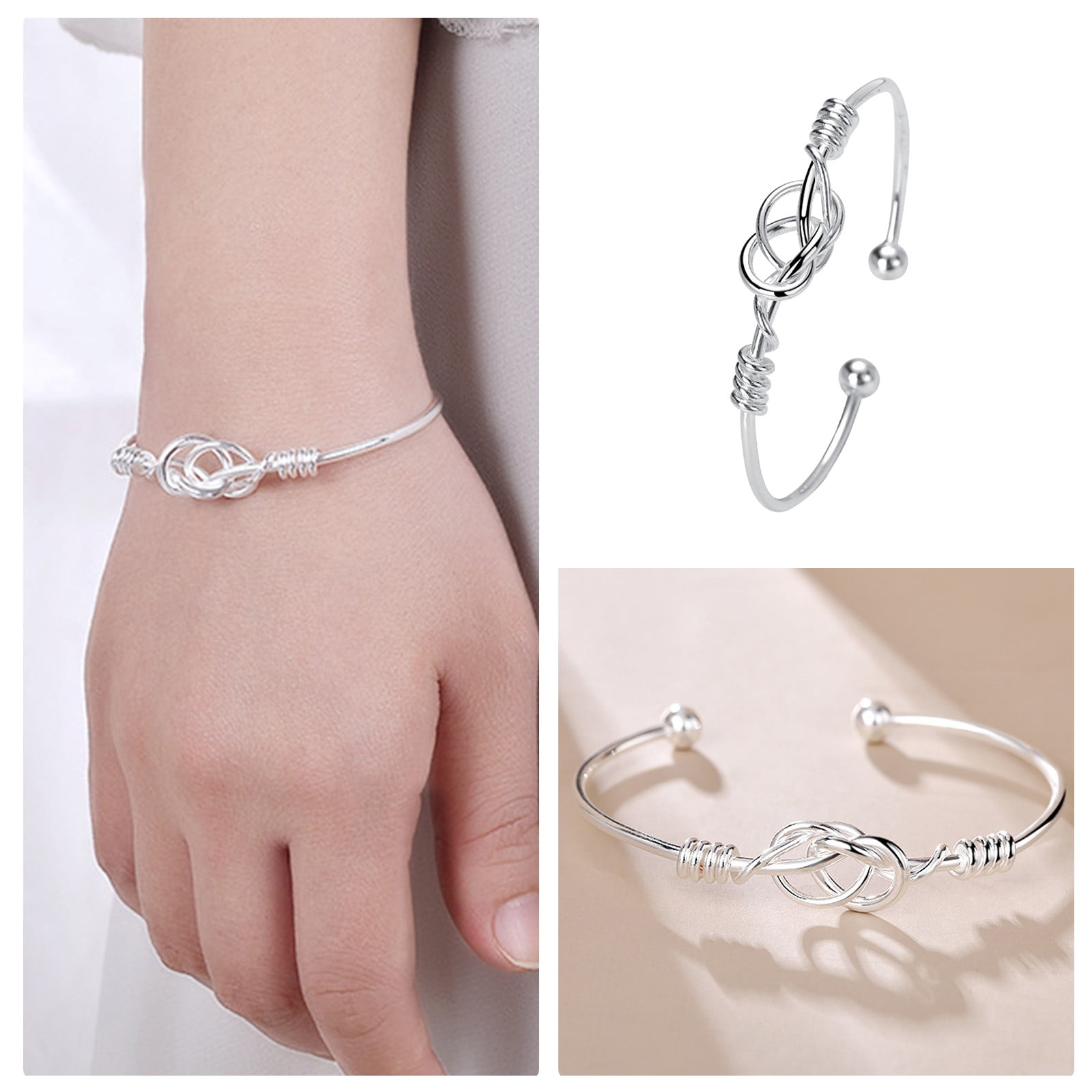 Geometric Knot Women Bracelet Cute Design Adjustable Sterling Silver Bracelets For Womens Girls Women Fashion Jewelry
